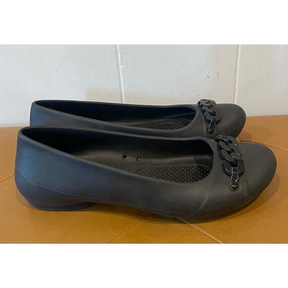 Crocs Gianna Chain‎ Link Black Ballet Flats Slip On Shoes Women's Size 8 - Picture 3 of 7